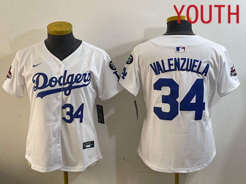 Youth Los Angeles Dodgers #34 Valenzuela White Game 2024 Nike MLB Jersey style 12092